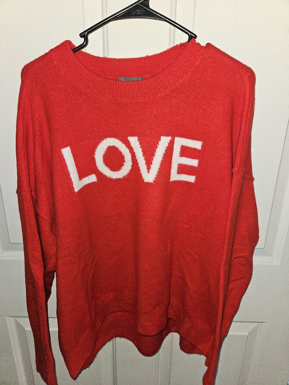 Vince Camuto Red Crewneck Sweater with White LOVE Print